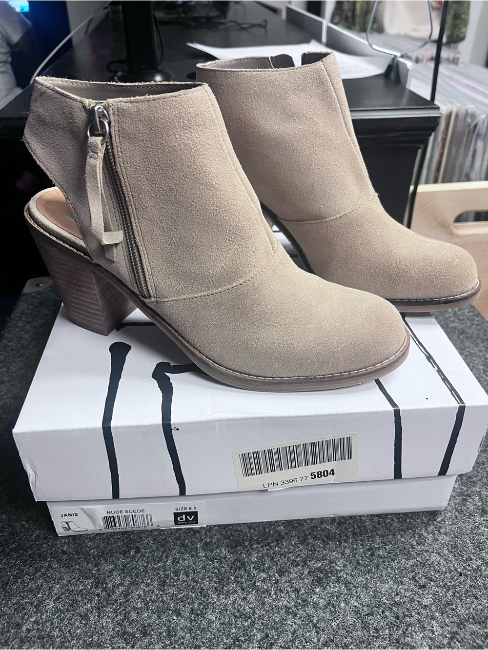 DV by Dolce Vita Taupe Suede Block Heel Ankle Booties